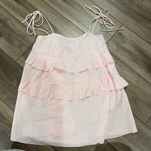 Edikted light pink linen ruffle mini dress